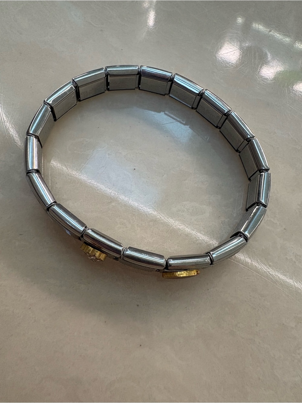 Classic Silver-Tone Stretch Bracelet with Gold Accents football and dog print